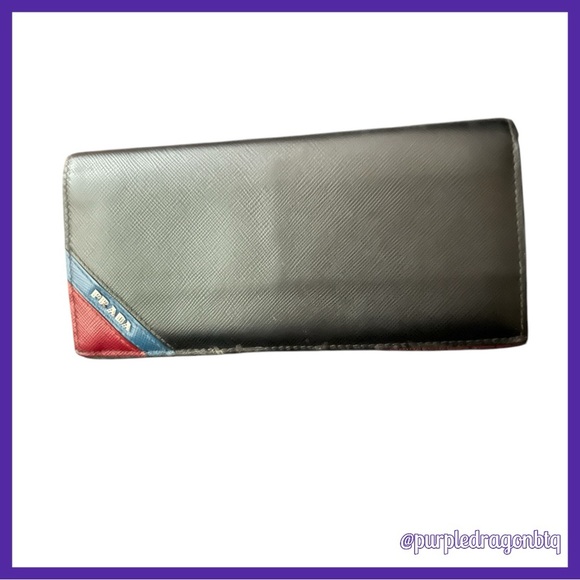 PRADA SAFFIANO STRIPE BLACK LEATHER WALLET NERO OCEANO - Picture 5 of 5